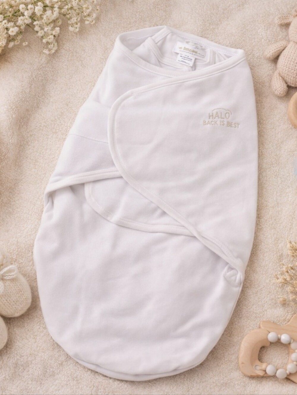 Halo SleepSack SwaddleSure Newborn White Swaddle NB 0–3M Sleep Sack